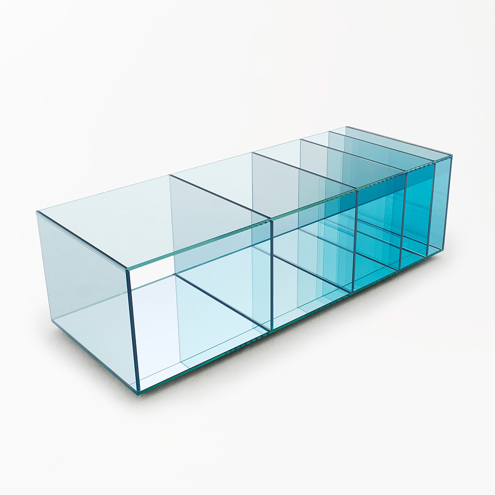 Deep Sea blue glass shelving by Nendo for Glas Italia