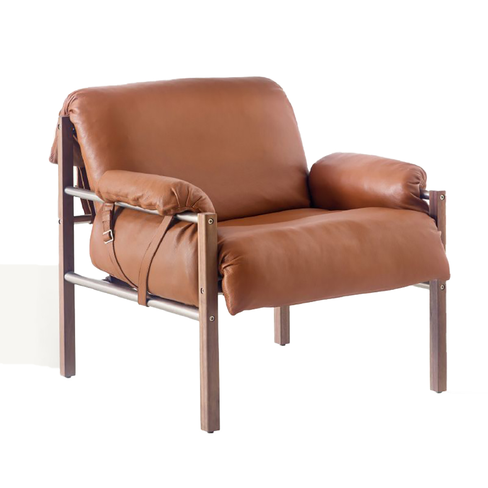 bassamfellows cb-570 sling club chair mid-century style contemporary modern upholstered leather american designer club chair lounge seating