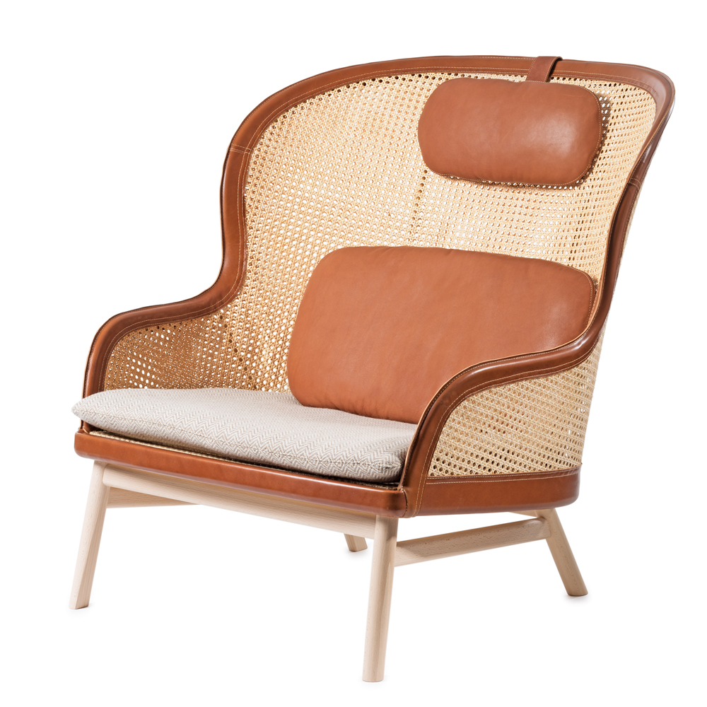Dandy chair Pierre Sindre garsnas woven cane leather armchair cognac natural rattan