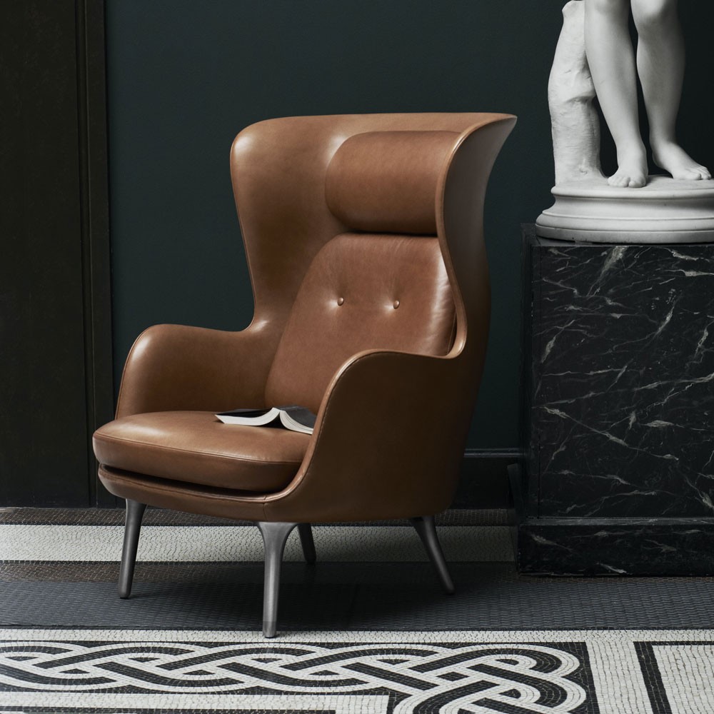Ro Chair Jaime Hayon Fritz Hansen brown leather modern armchair