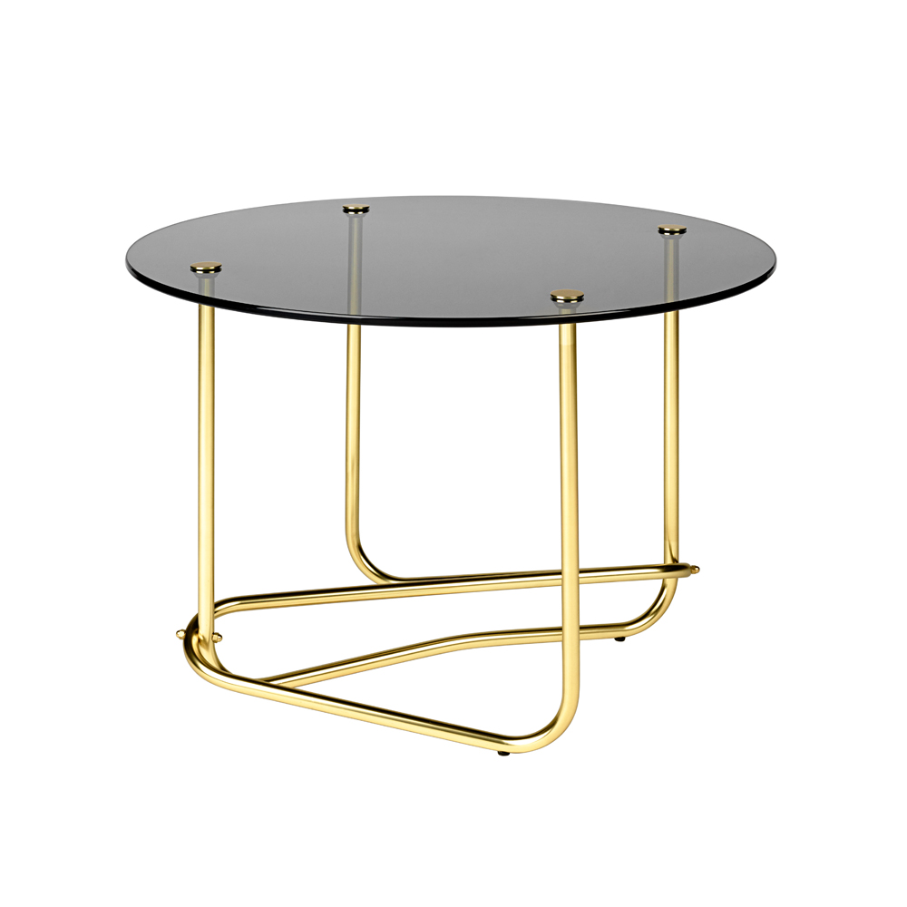 Mathieu Mategot glass coffee table gubi base base curved occasional table smoked glass