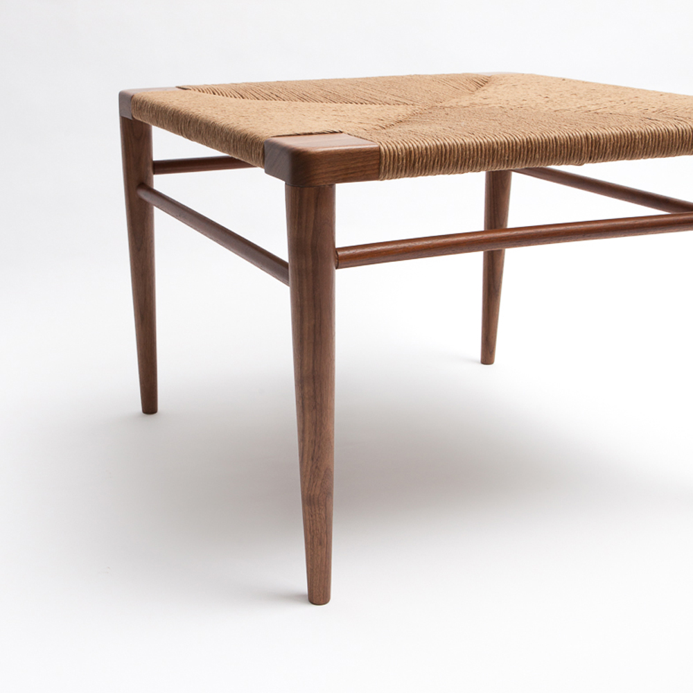 Rush Ottoman Mel Smilow Furniture midcentury modern woven wood stool
