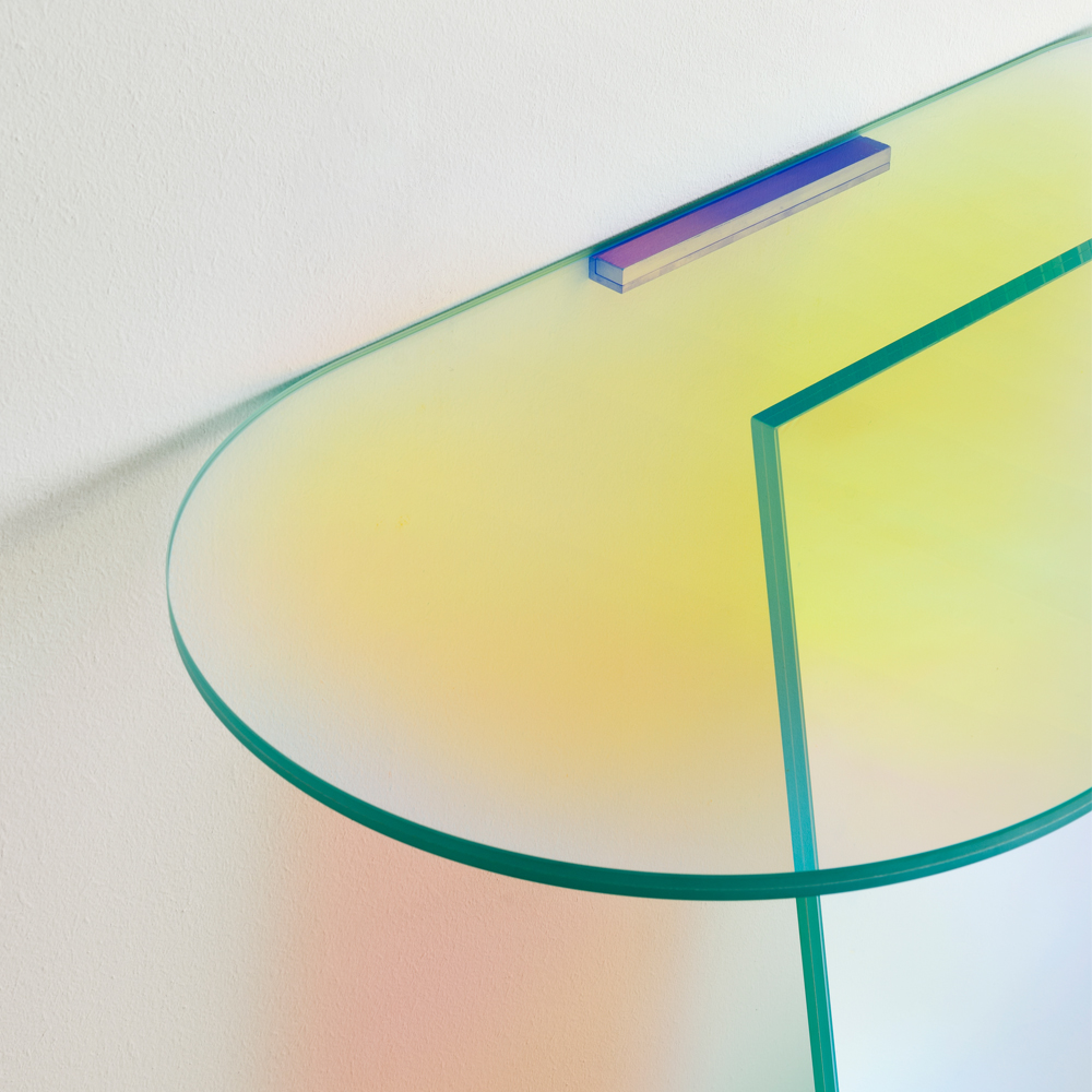Shimmer glass console table patricia urquiola glas italia occasional iridescent colored