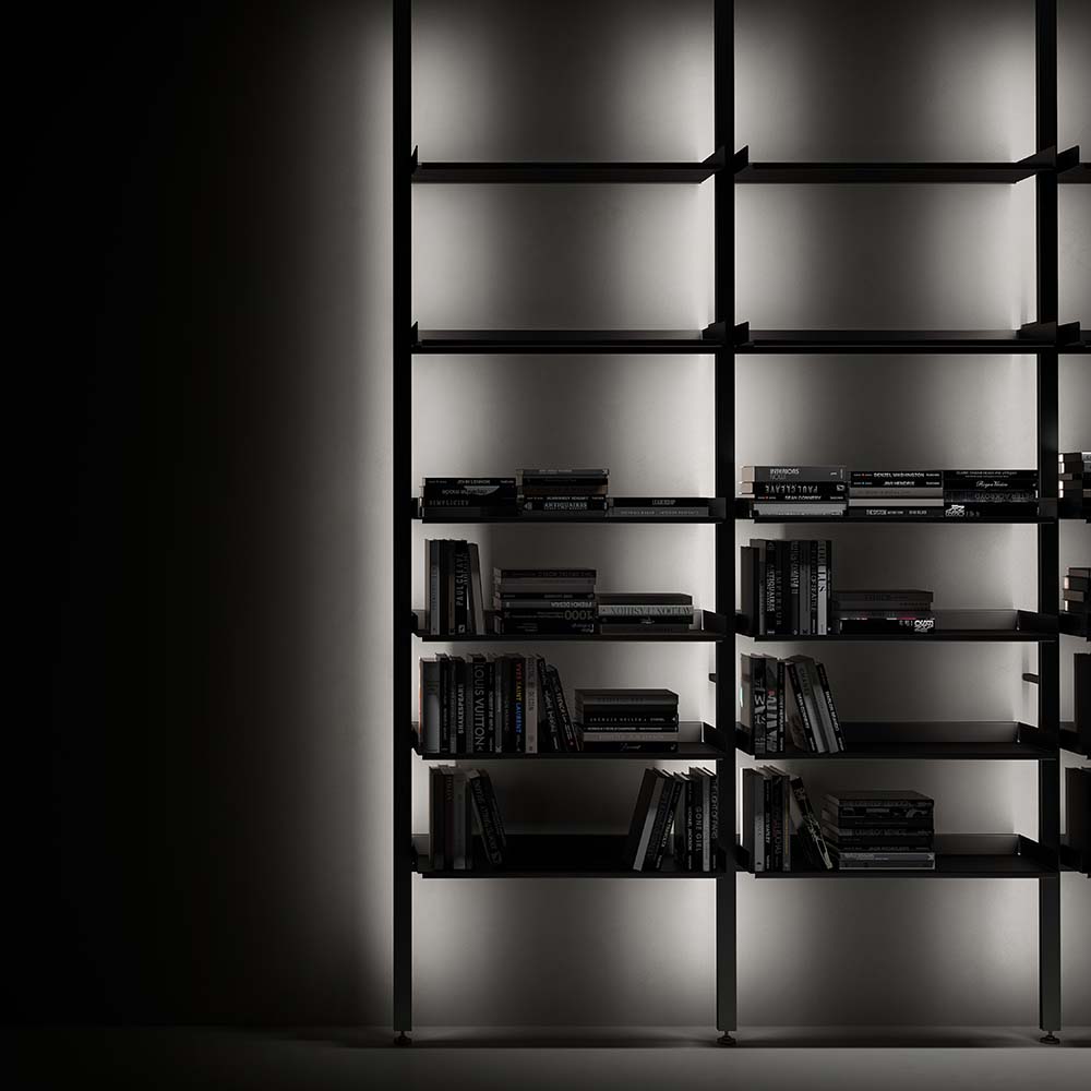 Modern, effortless, and supremely functional, the shelving system you've been waiting for is here. The Wigmore Shelving System features a structure with vertical uprights, made of anodized, extruded aluminium with a rectangular cross-section, designed for