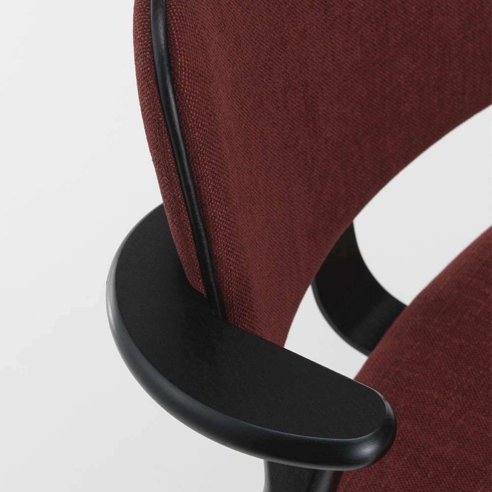 Black Stained Birch, Chestnut Fabric, Black Piping