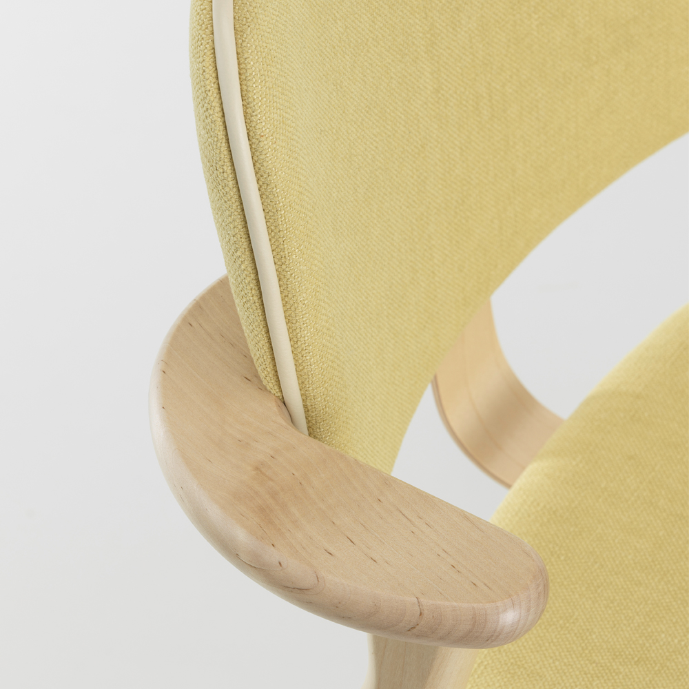 Clear Lacquered Birch, Canary Fabric, Cream Piping