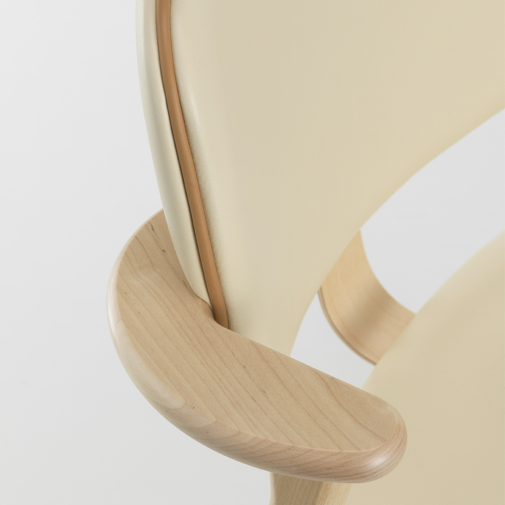 Clear Lacquered Birch, Cream Leather, Nougat Piping